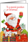 Merry Christmas to Grandson, Cute Santa with packages and friends card
