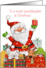Merry Christmas to Granddaughter, Cute Santa with packages and friends card
