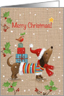 Merry Christmas, Dog with Santa’s Hat Carrying Presents on his Back card