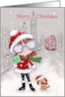 Merry Christmas,Girl with Dog in City card