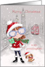 Merry Christmas to my Granddaughter Girl with Dog in City card