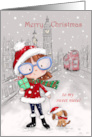 Merry Christmas to my Niece Girl with Dog in City card