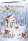 Season’s Greetings Polar Bear with Friends in Wood card