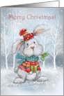 Merry Christmas Cute Rabbit with Colorful Clothing card