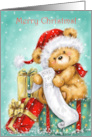 Merry Christmas Cute Bear Writing the List of Presents card