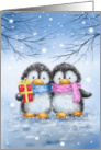 Merry Christmas for Both of You Cute Penguin Couple with Present card