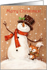 Merry Christmas Snowman with Cute Fox card