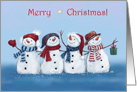 Merry Christmas Four Snowmen with Hats and Scarves card