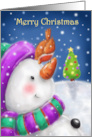 Merry Christmas Snowman and Robin Portrait card