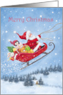 Merry Christmas Santa and Friends Riding on Sleigh card