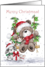 Merry Christmas,Cute Bear with his Friends on Swing card