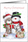 Merry Christmas Bear with Snowman and friends card