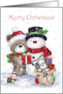 Merry Christmas for Friend Bear with Snowman and Friends card