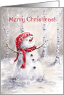 Merry Christmas Happy Snowman in White Birch Wood card