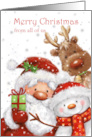 Christmas From All of Us Santa Reindeer Snowman card