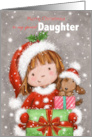 Christmas to Daughter Girl with Dog Holding Presents card