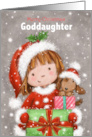 Christmas to goddaughter Girl with Dog Holding Presents card