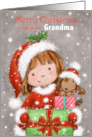 Christmas to Grandma Girl with Dog Holding Presents card
