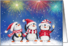 Merry Christmas and Happy New Year Penguins with Fireworks card