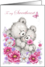 Valentine to Sweetheart Bear Couple Hugging with Flowers card