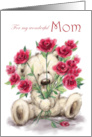 Valentine’s Day for Mom Cute Bear Holding Bunch of Roses card