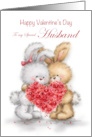 Valentine’s Day for Husband Rabbit Couple with Heart Shaped Roses card