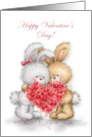 Valentine’s Day Rabbit Couple with Heart Shaped Roses card