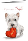 Valentine’s Day to Wife White Dog with Red Heart Cushion card