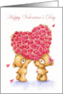 Valentine’s Day Bear Couple Holding Heart Shaped Red Roses card