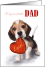 Valentine’s Day to Dad Cute Dog with Red Heart card