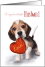 Valentine’s Day to Husband Cute Dog with Red Heart card