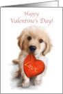 Valentine’s Day Cute Golden Dog with Heat Shaped Cushion card