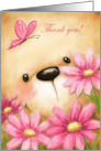 Thank You Cute Bear with Pink Flowers and Butterfly card