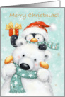 Merry Christmas cute Polar Bear and Penguin card
