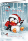 Merry Christmas Friend Cute Penguin with Santa’s Hat card