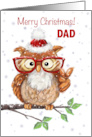 Merry Christmas Dad Cool Owl with Eyeglasses Showing V Sign card