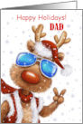 Happy Holidays Dad Cool Reindeer with Sunglasses Showing V sigh card