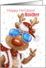 Brother Happy Holidays Cool Reindeer with Sunglasses Showing V sigh card