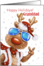Happy Holidays Granddad Cool funny Reindeer with Sunglasses V sign card