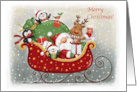 Merry Christmas Santa and Friends on Sleigh card