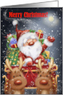 Merry Christmas Santa Riding on Sleigh with Presents card