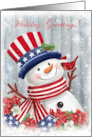 Patriotic Snowman’s Season’s Greetings card