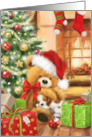 Christmas Dog Sleeping on Big Teddy card