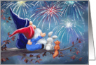 Happy Holidays Gnomes and Friends looking Firework card