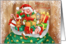 Merry Christmas Elves on Sac of Presents card