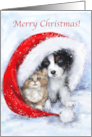 Merry Christmas Dog and Cat under Santa’s Hat card