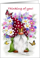 Thinking of You Gnome with Bunch of Flowers card