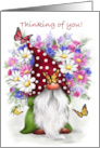 Thinking of You Gnome with Bunch of Flowers card