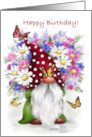 Happy birthday Gnome with Bunch of Flowers card