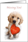 Missing You Cute Dog with Red Heart for love card